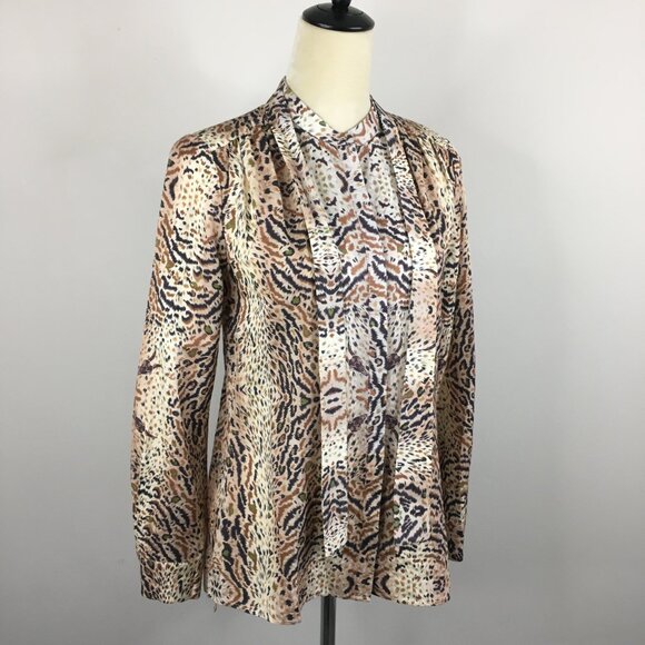 ALL SAINTS Ecru White Print TONI Long Sleeve Arietta Tie Collar Button Shirt - Picture 4 of 13